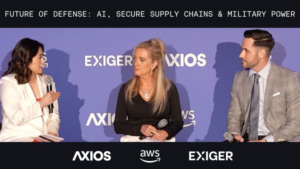 Axios Events Host and Moderator Hope King interviewed Amazon Web Services Director of Global Defense Partners Shannon Judd and Exiger SVP of Supply Chain Transformation Derek Lemke as part of the Axios Live Future of Defense: AI, Secure Supply Chains & Military Power event at the 2025 Paris Air Show.