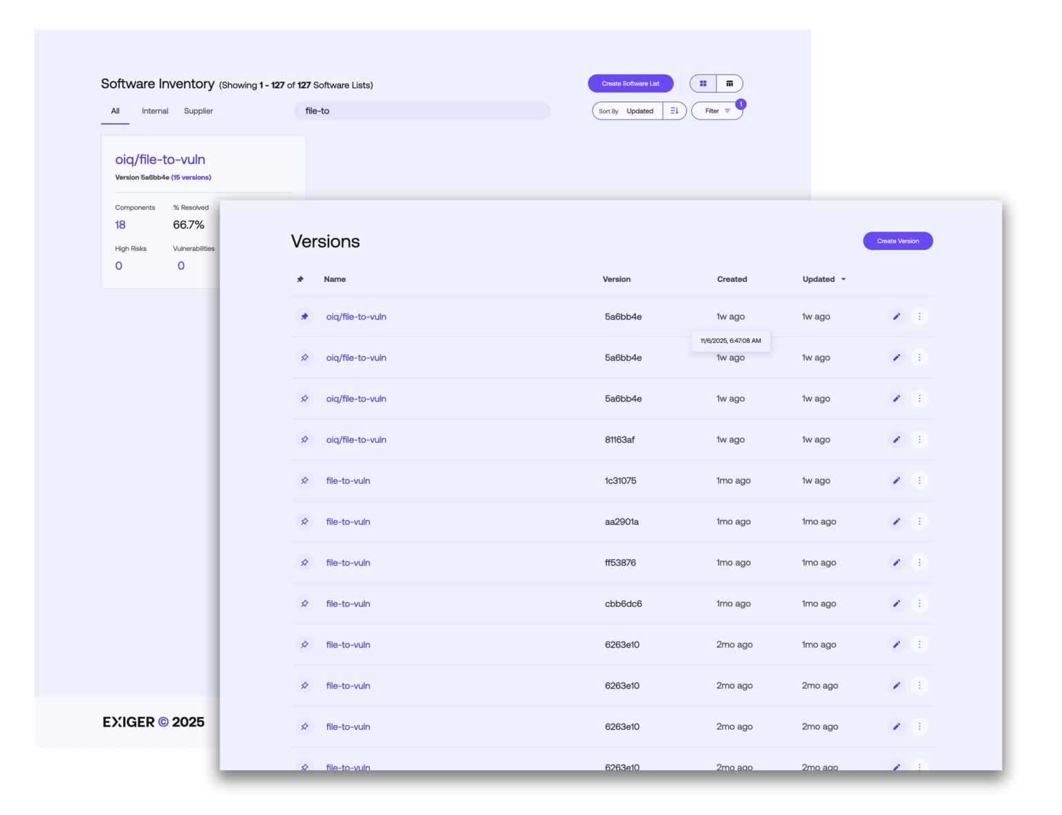 SBOM version management