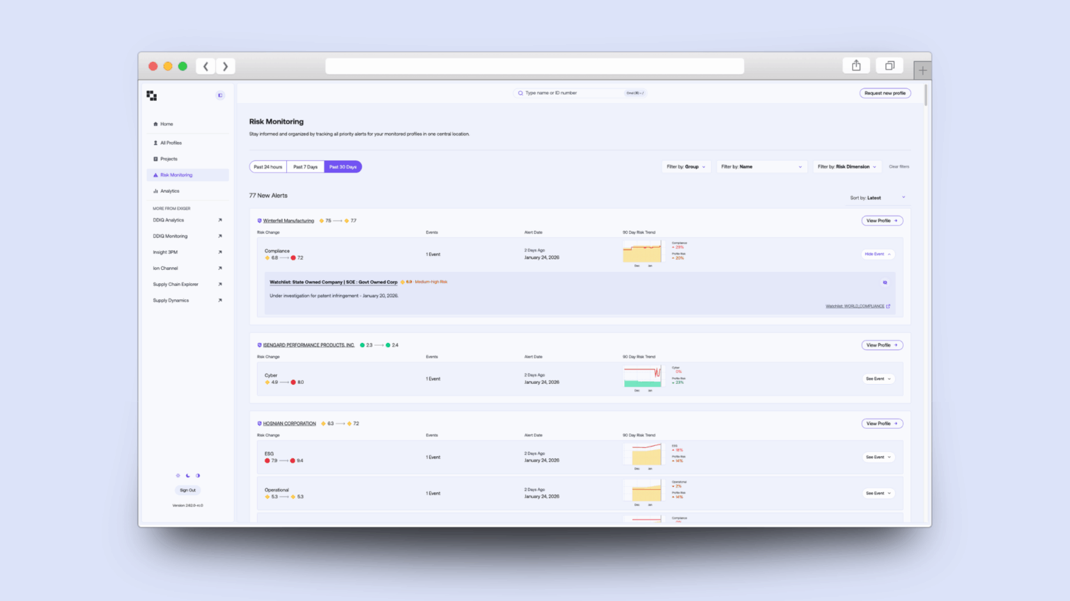 Exiger and Snowflake - Risk Monitoring dashboard